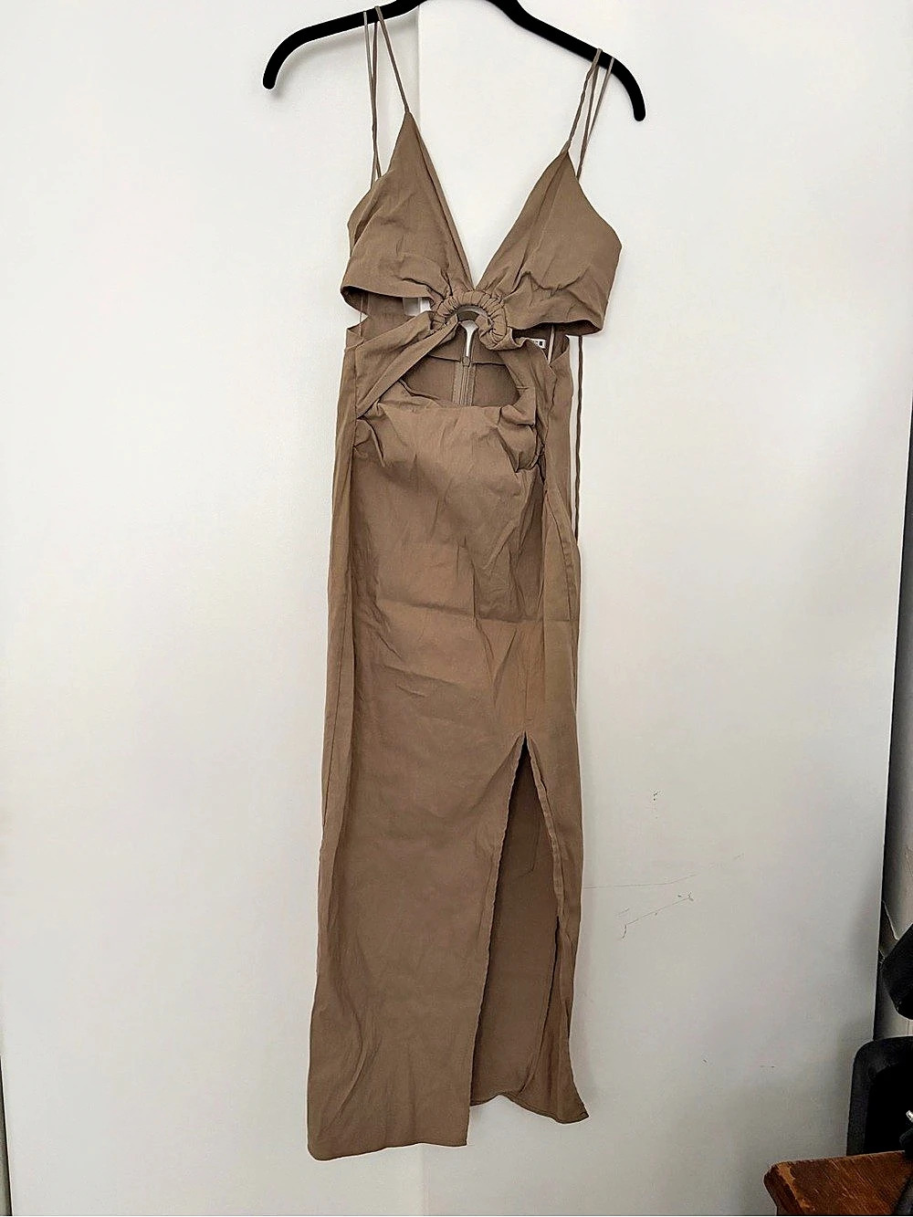 ZARA Ring-Detail Cut-Out Midi Dress Maxi Dress Brown Size Small